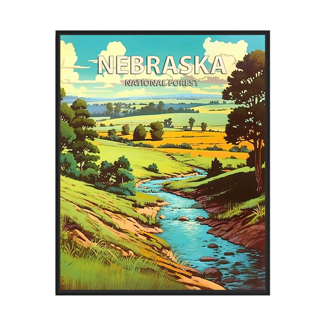 Nebraska National Forest Creek Flowing Through Rolling Prairie Poster