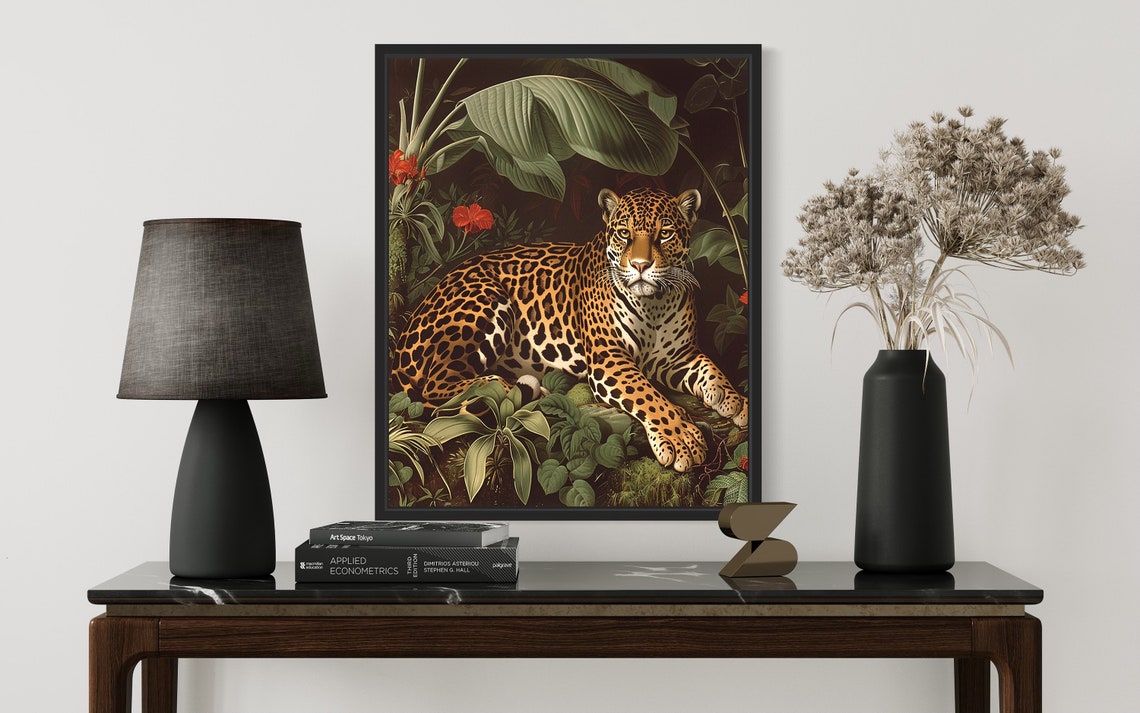 Jaguar Jungle Vintage Wildlife Painting Style Home Decor Poster - Image 3