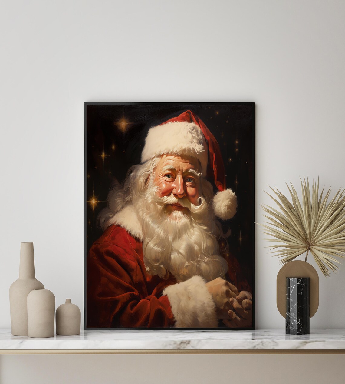 Classic Santa Claus Portrait Starry Night Warm Glow Holiday Wall Art - Image 2