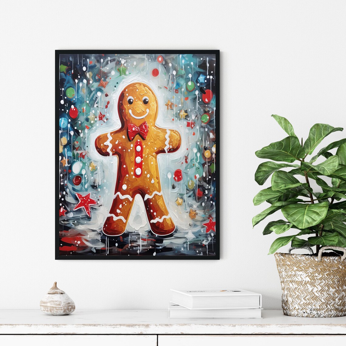 Happy Gingerbread Man Impasto Cookie Painting Festive Christmas Poster - Image 2