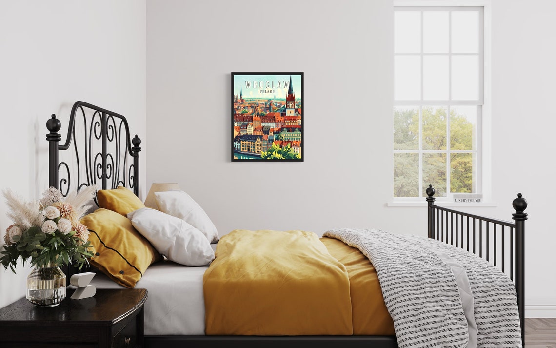 Wroclaw Poland Old Town Colorful Rooftops Retro Travel Poster - Image 3