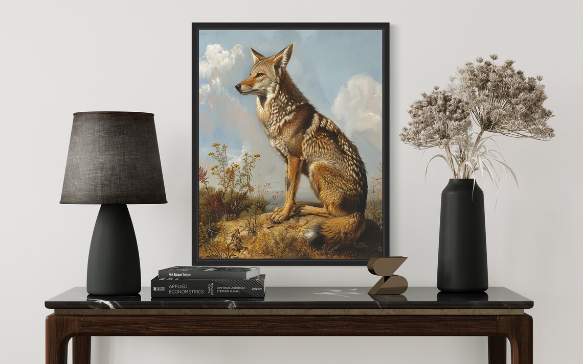Coyote Sitting in the Prairie Wildflowers Vintage Wildlife Poster - Image 3
