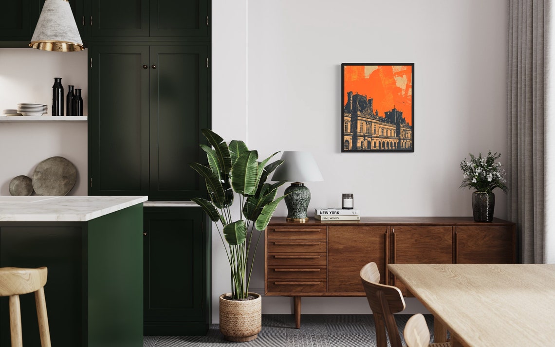 Palace of Versailles Poster in Paris Under a Fiery Orange Sky - Image 2