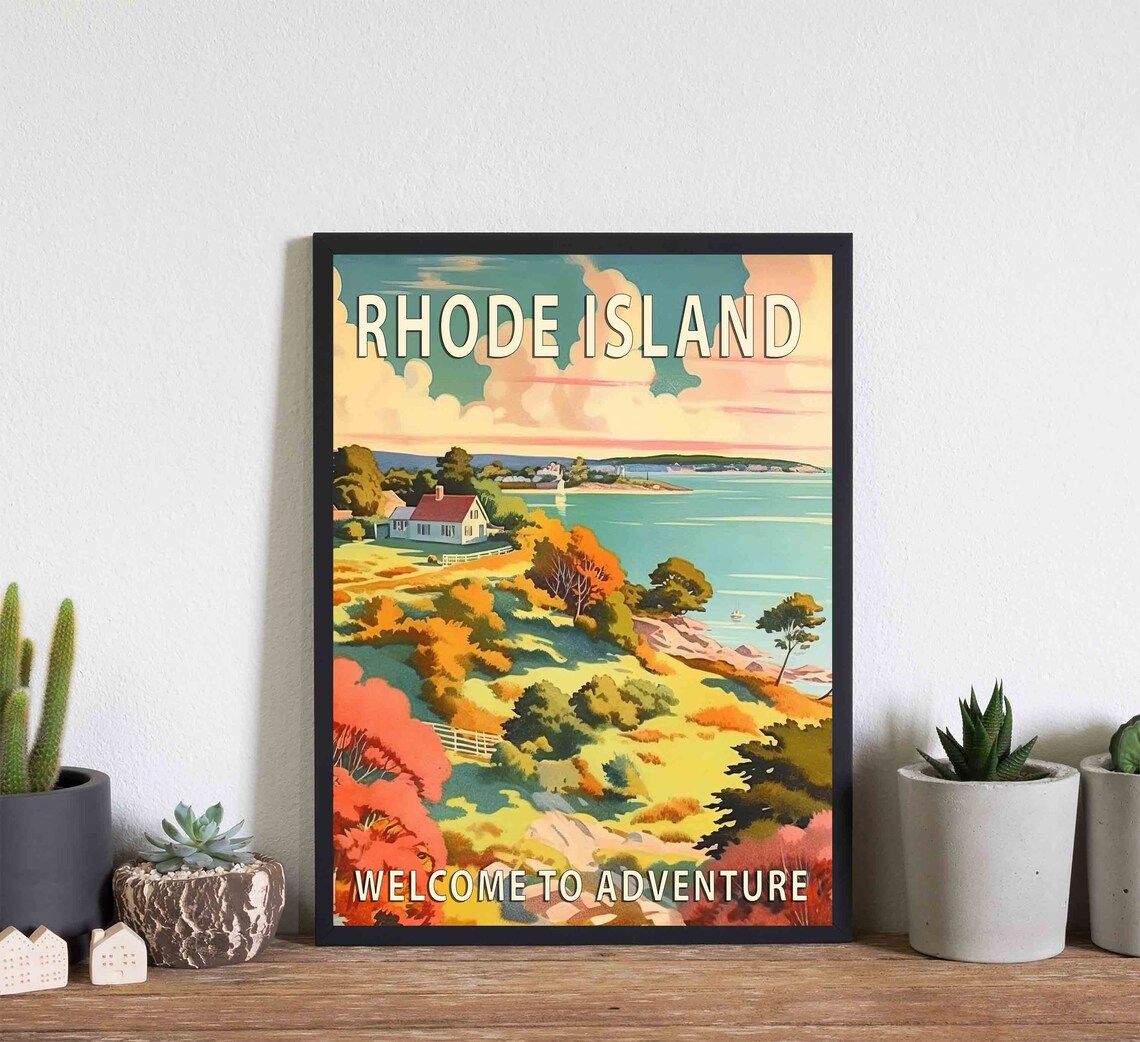 Rhode Island Coastal Autumn Landscape Cottage Scenic Travel Poster - Image 2