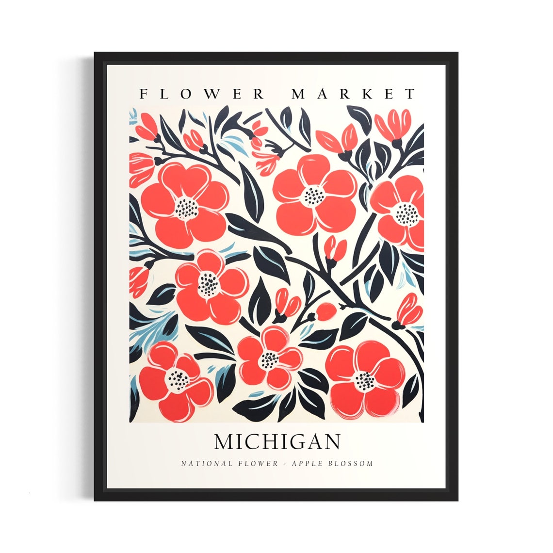 Michigan Flower Market Apple Blossom Vintage Botanical Print