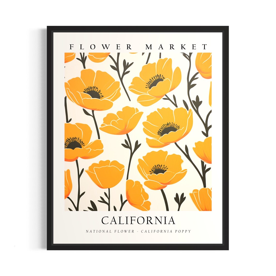 California Flower Market Golden Poppy Field Botanical Art Poster