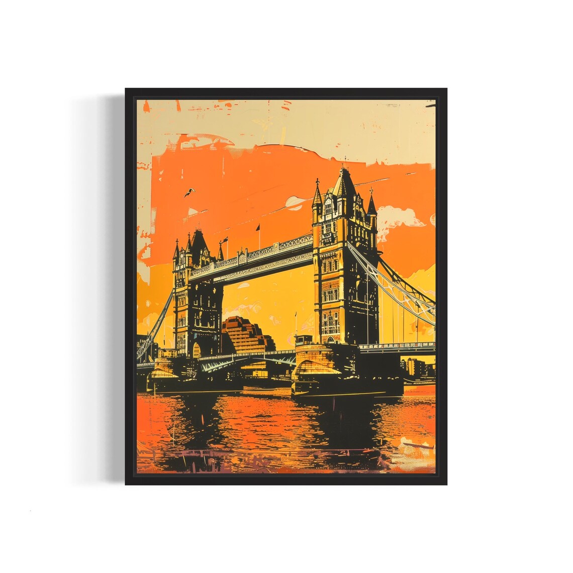 London Tower Bridge Sunset Poster in Fiery Orange Pop Art Style