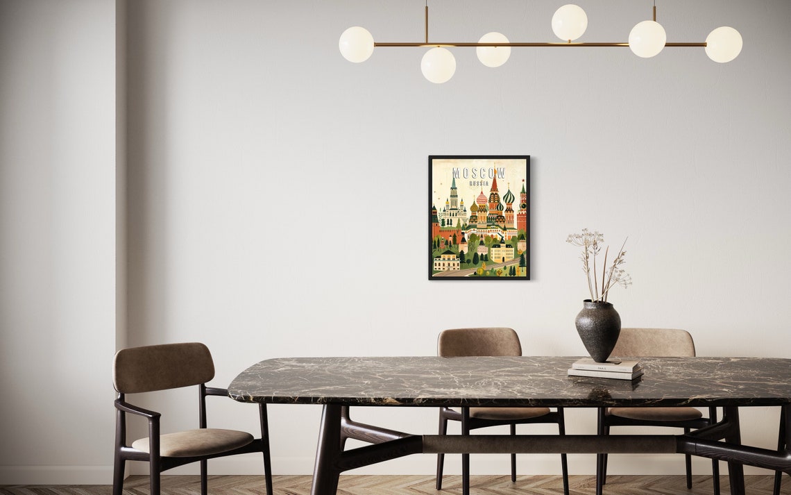 Moscow Russia Travel Poster with St Basil's Domes and Kremlin Towers - Image 2
