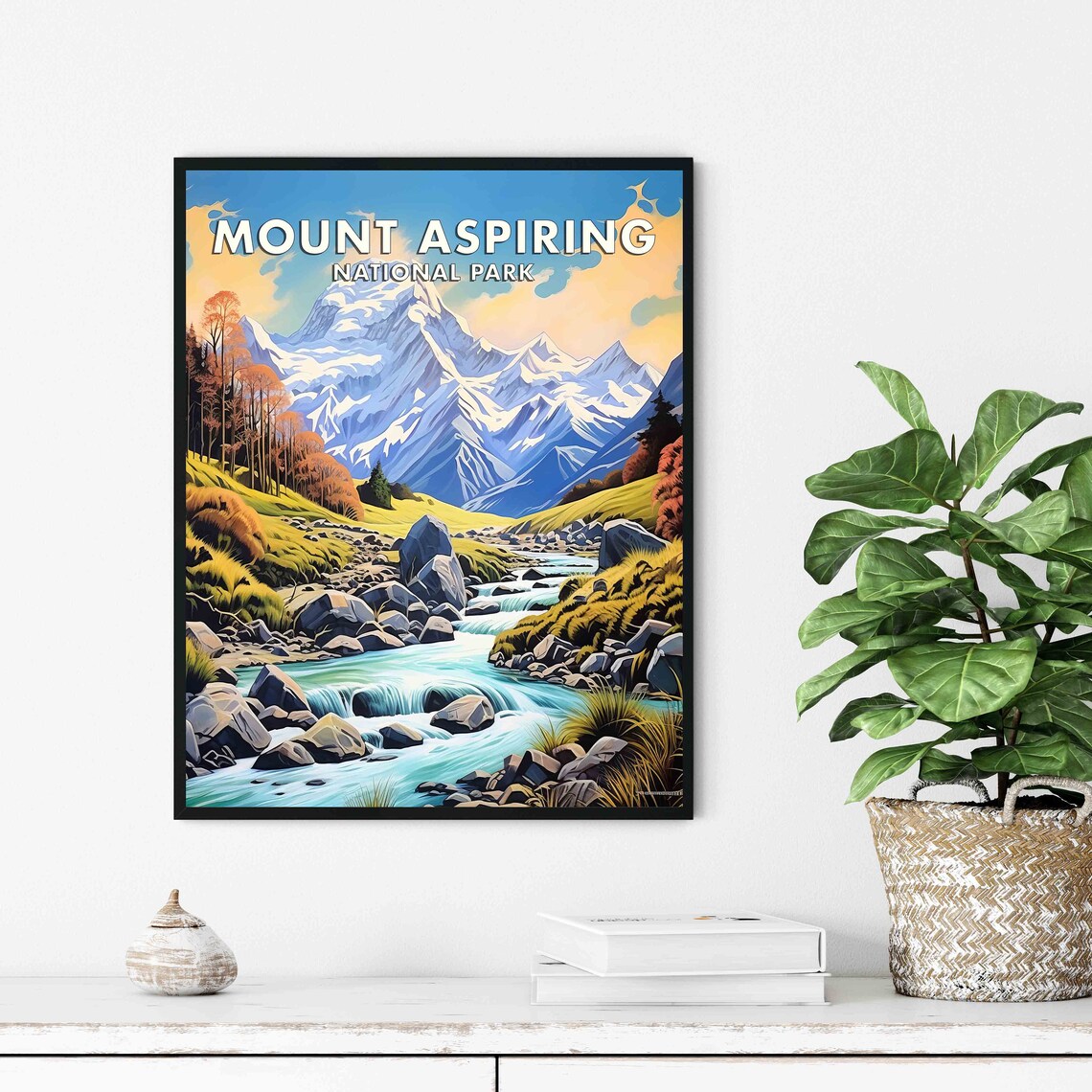 Mount Aspiring National Park Snow Peak Stream Vintage Travel Poster - Image 3
