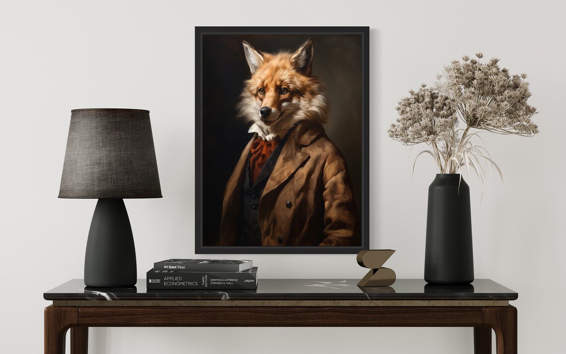 Red Fox Gentleman in Brown Coat Vintage Animal Portrait Print - Image 2