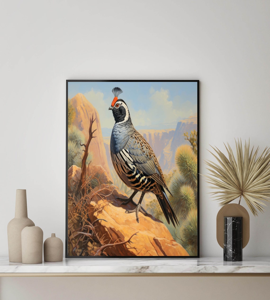 California Quail Standing On A Desert Rock At Sunrise Poster - Image 3