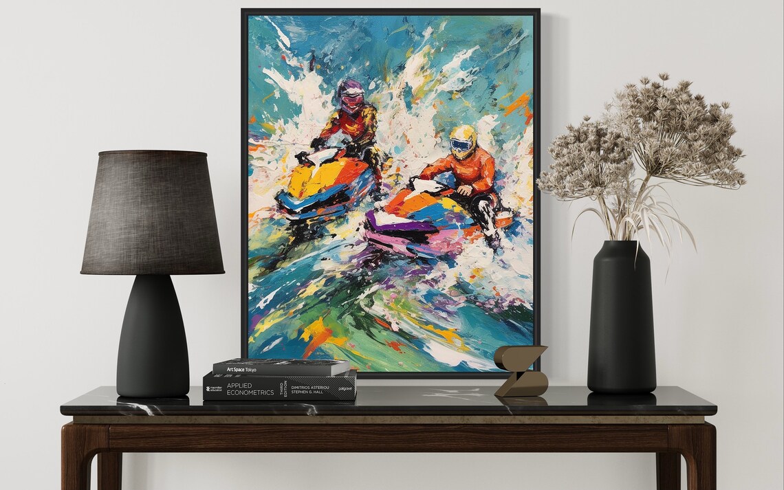 Jet Ski Racers Colorful Abstract Water Sport Art Painting Poster - Image 2
