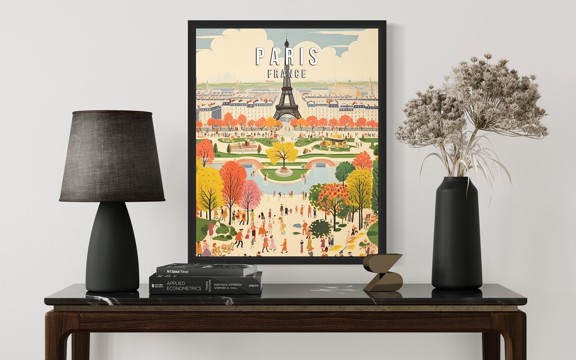 Paris France Eiffel Tower Autumn Gardens Vintage Travel Poster - Image 3