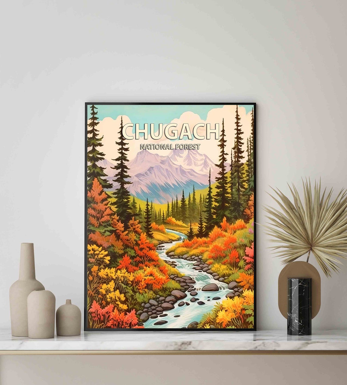 Chugach National Forest Vintage Travel Poster Autumn Mountain Stream - Image 3