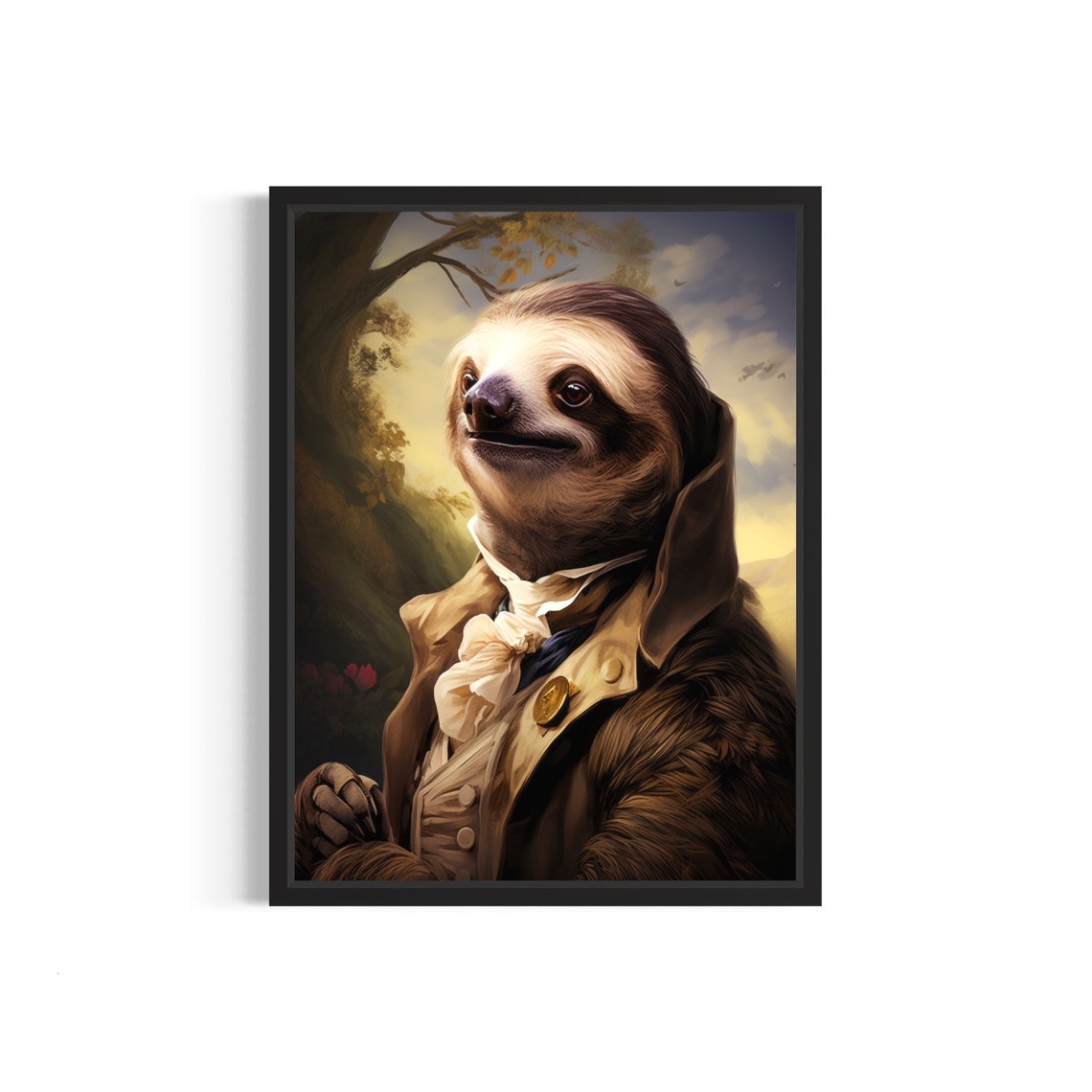 Sloth Gentleman in Ruffle Cravat Vintage Animal Portrait Print