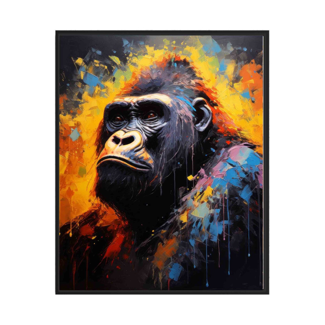 Gorilla Portrait Dark Paint Splatter Primate Wildlife Wall Art