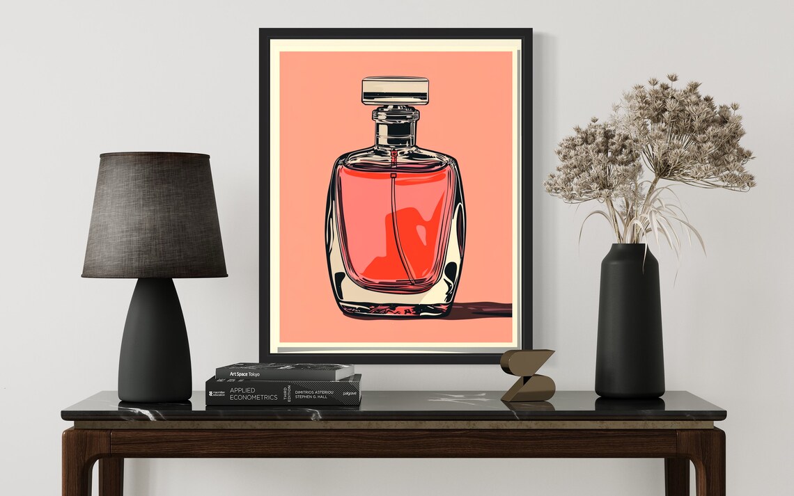 Elegant Perfume Bottle Retro Pop Art Poster on Peach Graphic Background - Image 3