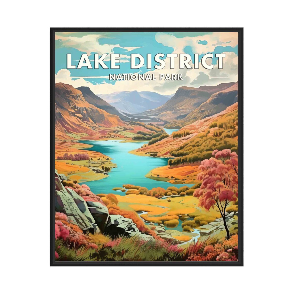 Lake District National Park Autumn Lakeside Vintage Travel Poster