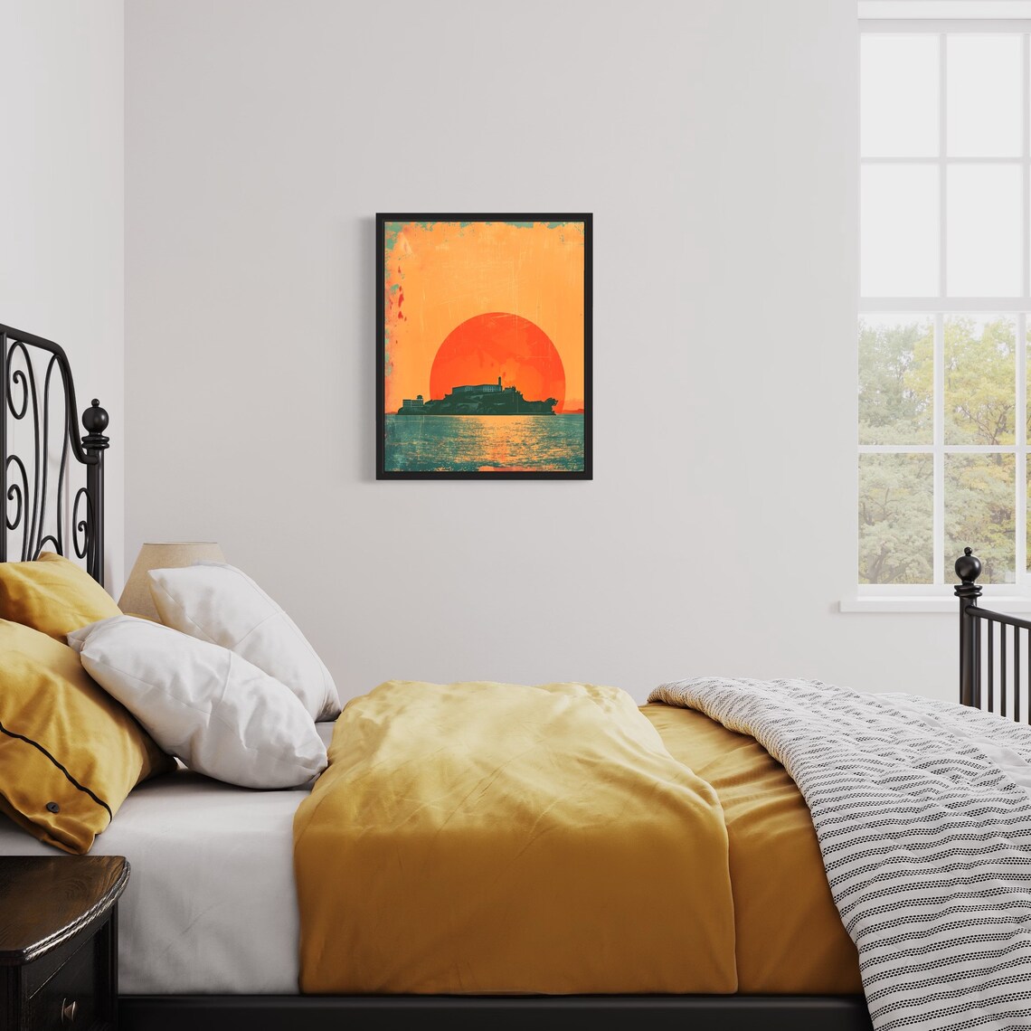 Alcatraz Island Sunset Silhouette Vintage California Travel Poster - Image 2