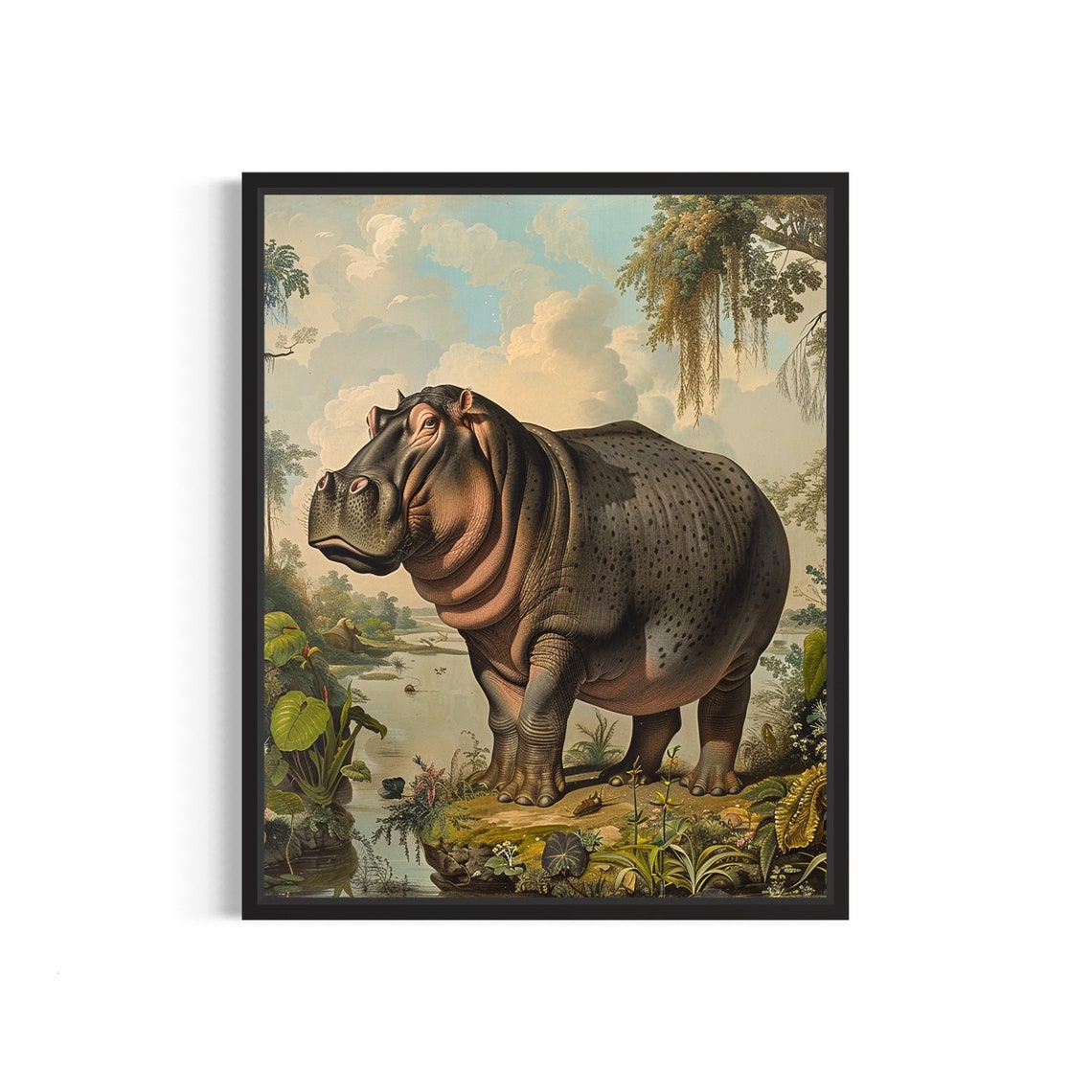 Vintage Hippopotamus By Riverbank Natural History Art Poster