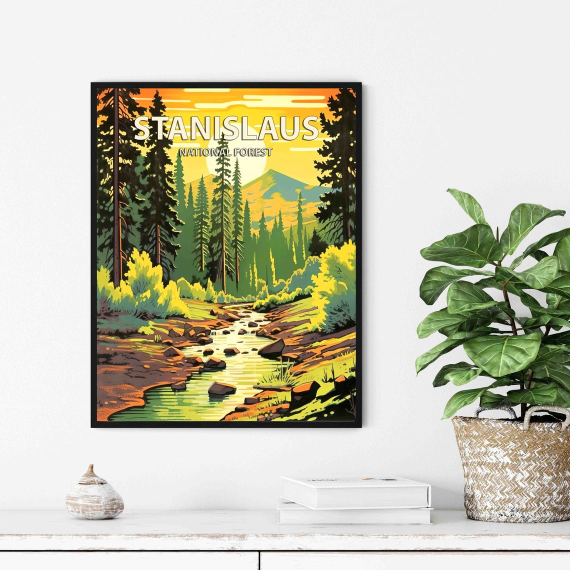 Stanislaus National Forest Vintage Sunset Stream Travel Poster - Image 2