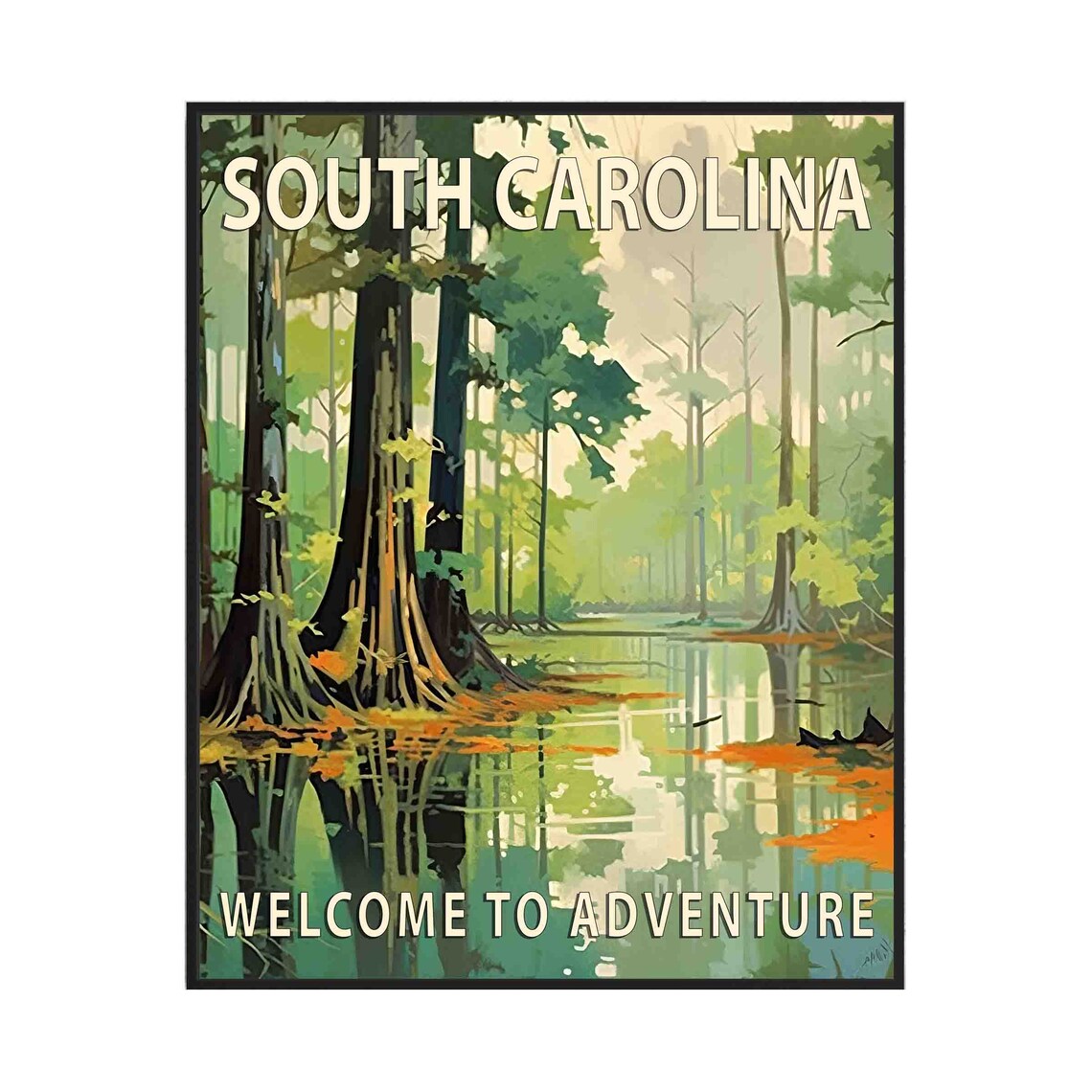 South Carolina Cypress Swamp Forest Nature Adventure Travel Poster