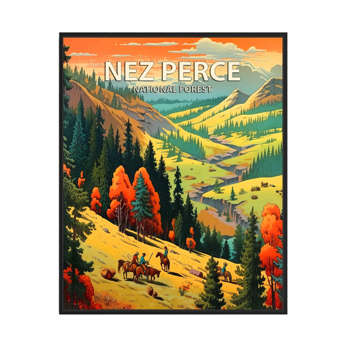 Nez Perce National Forest Horseback Riders Golden Valley Poster
