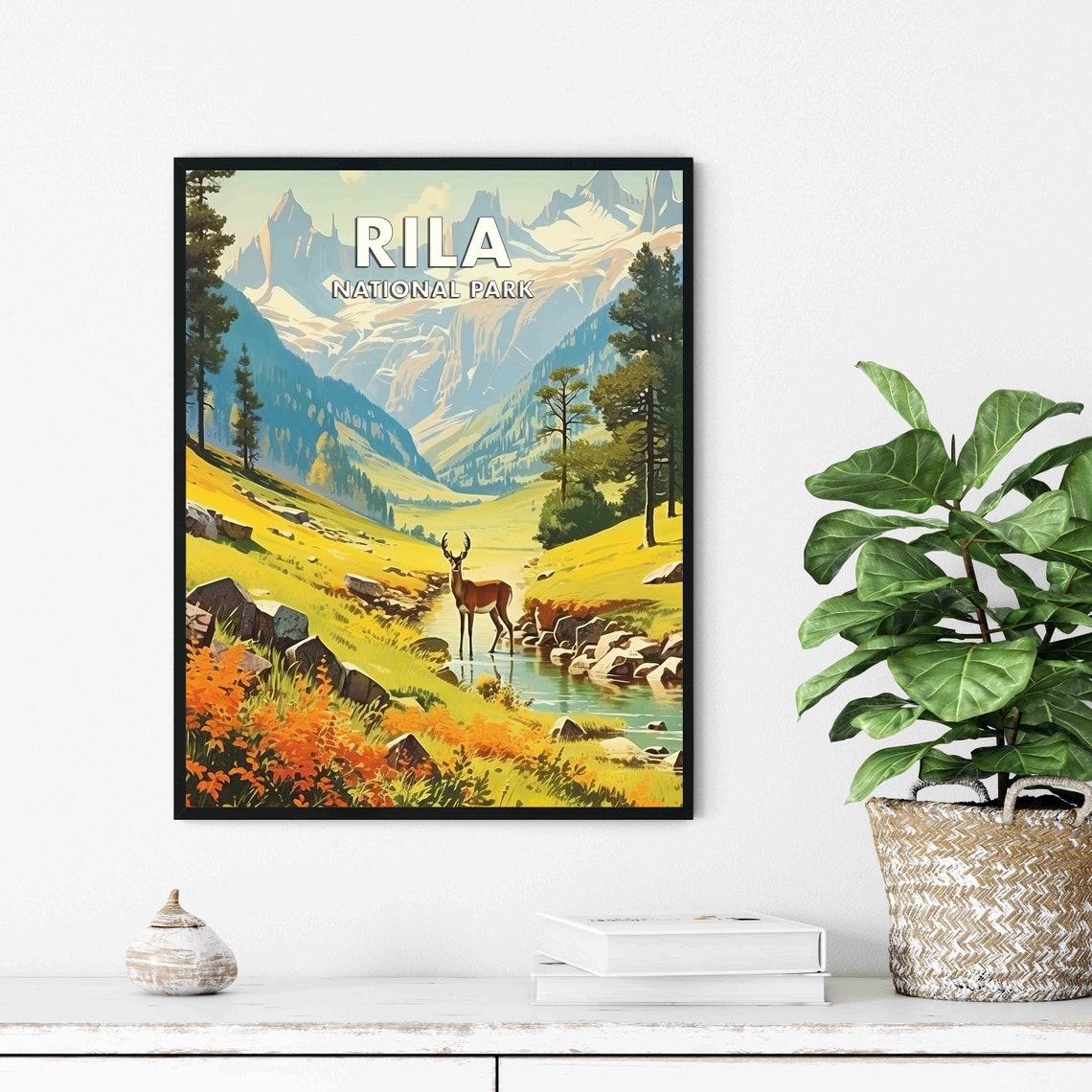 Rila National Park Deer Meadow Alpine Peaks Vintage Travel Poster - Image 3