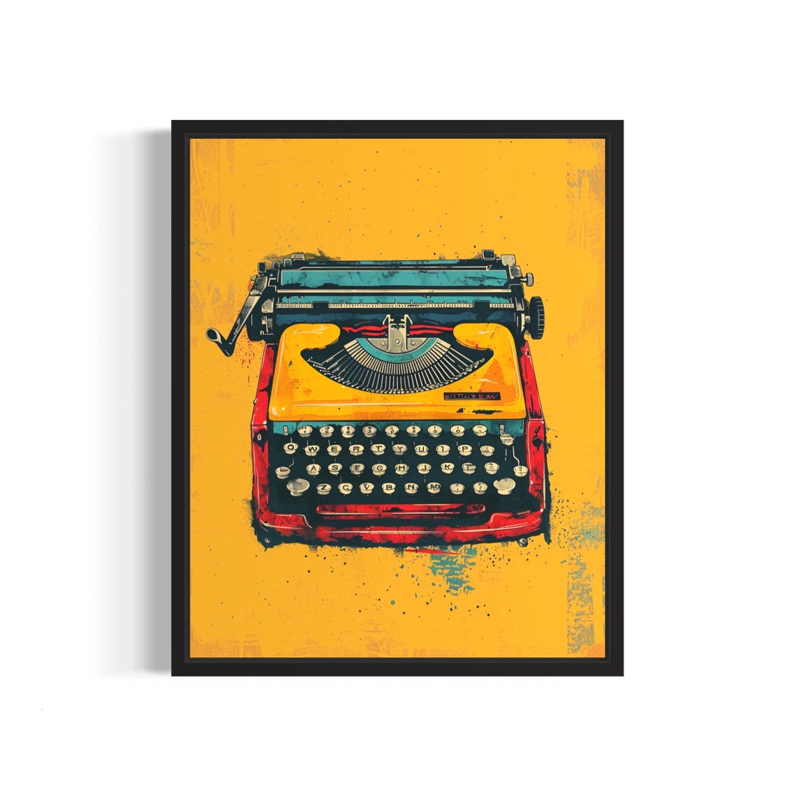 Retro Typewriter Pop Art on a Bold Mustard Yellow Background Poster