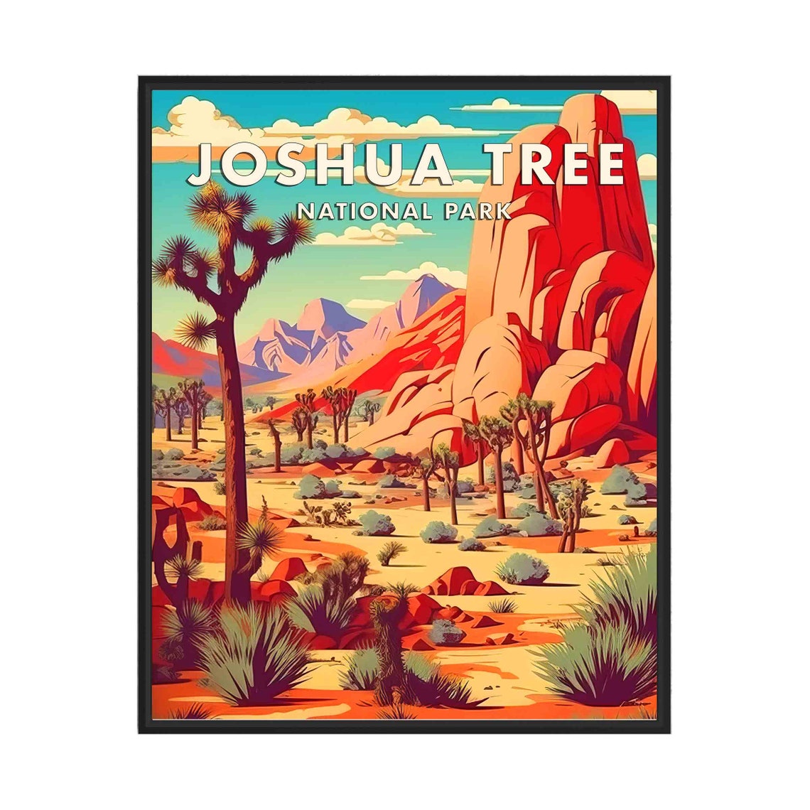 Joshua Tree National Park Desert Rocks and Cacti Sunset Poster
