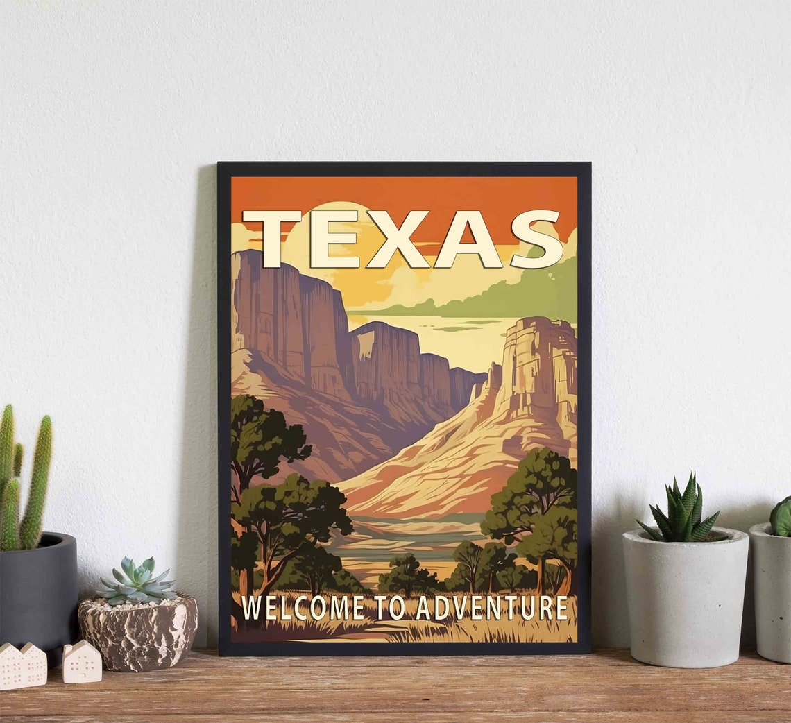 Texas Desert Mesa Sunset Landscape Retro Adventure Travel Poster - Image 2