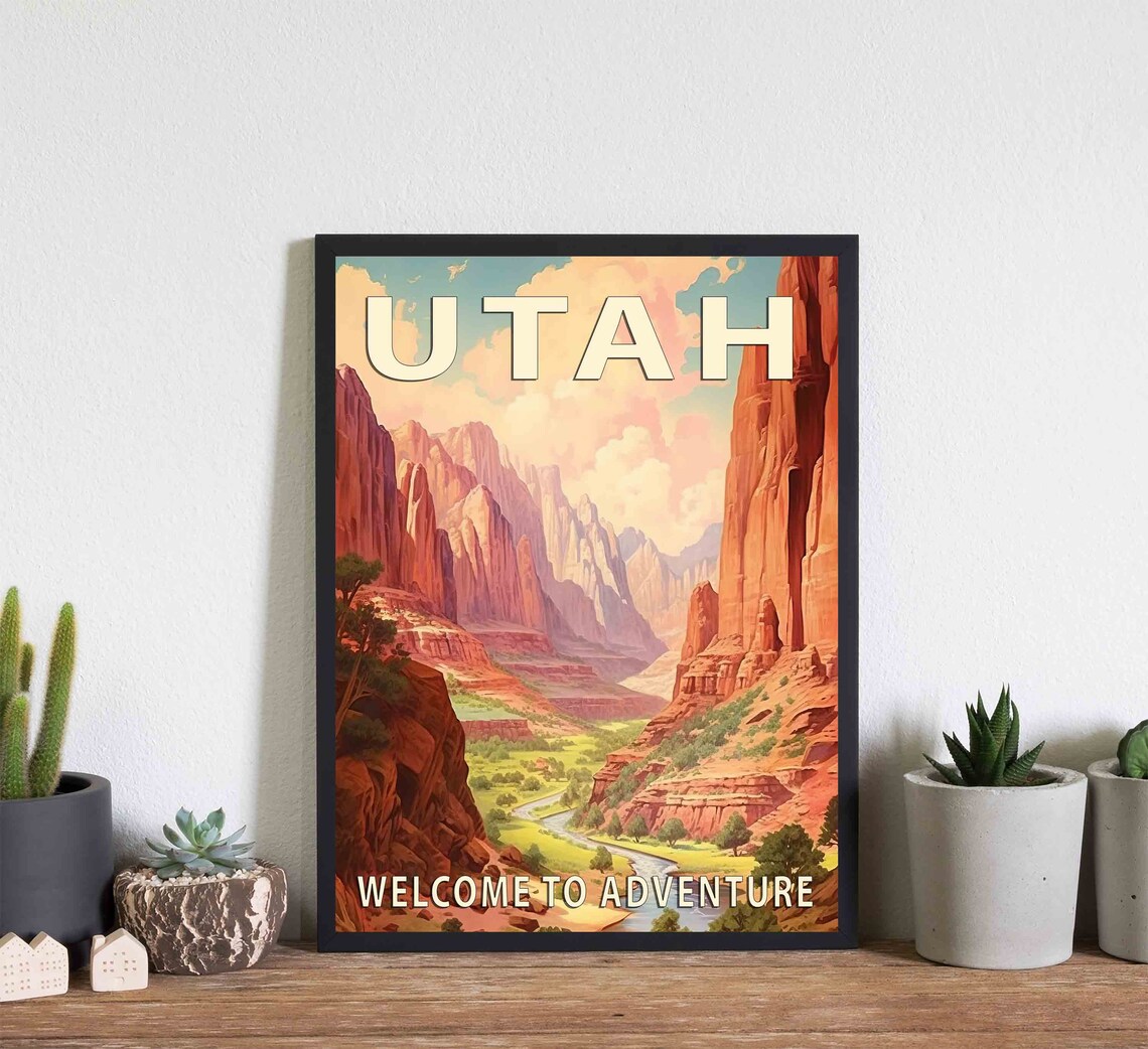 Utah Red Rock Desert Canyon Wilderness Adventure Travel Poster - Image 2