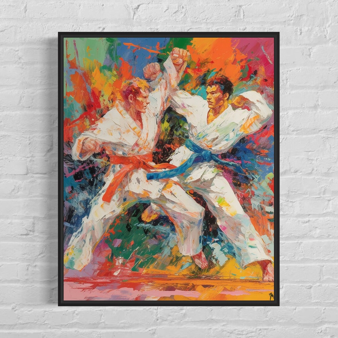 Taekwondo Martial Arts Sparring Match Colorful Painting Poster