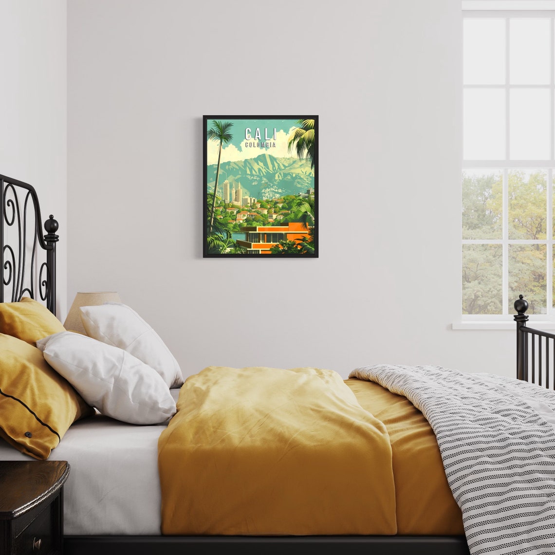 Cali Colombia Retro Cityscape Palm Trees Mountain Travel Poster - Image 3