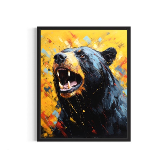 Roaring Black Bear Bold Expressive Wildlife Painting Golden Art Poster