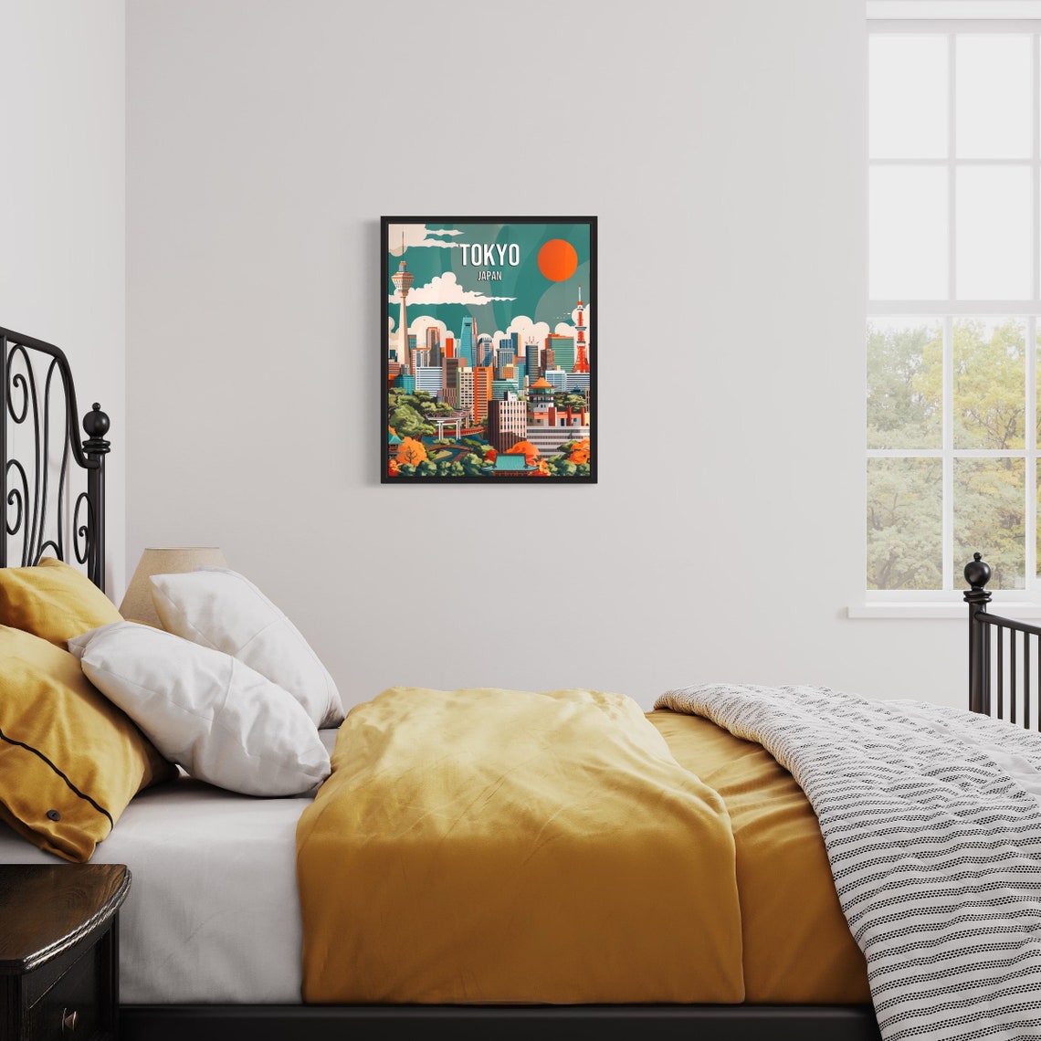 Tokyo Japan Retro Skyline With Tokyo Tower Skytree Travel Poster - Image 3