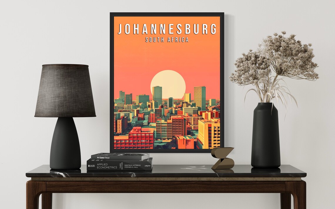 Johannesburg South Africa Skyline Sunset Vintage Travel Poster - Image 2