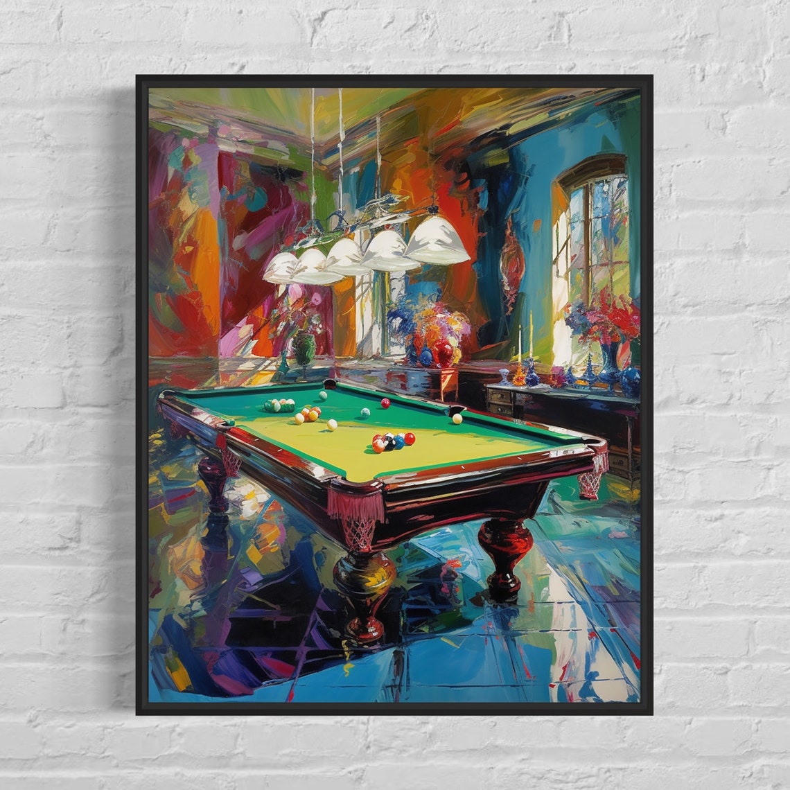 Billiard Pool Hall Interior Colorful Oil Painting Art Poster