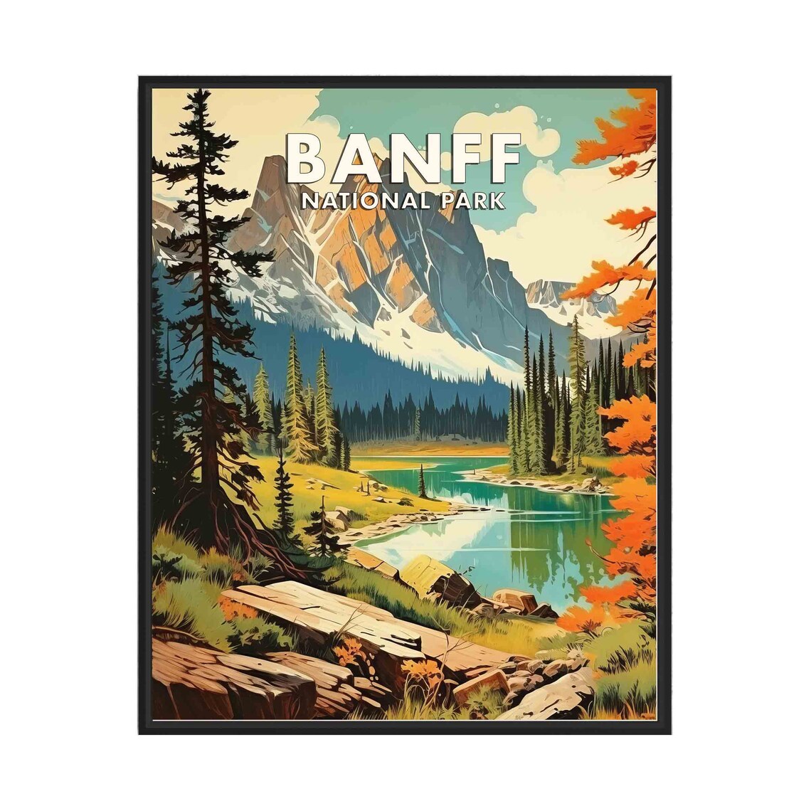 Banff National Park Rocky Peaks Turquoise Lake Vintage Travel Poster