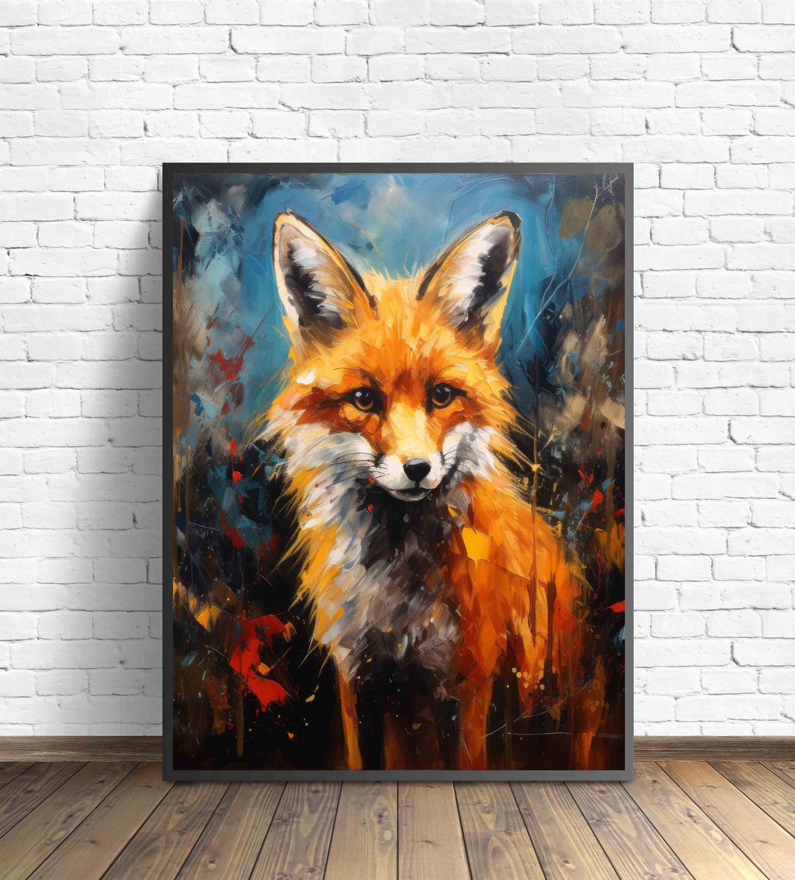 Red Fox Portrait Bold Impasto Oil Painting Style Animal Poster - Image 3