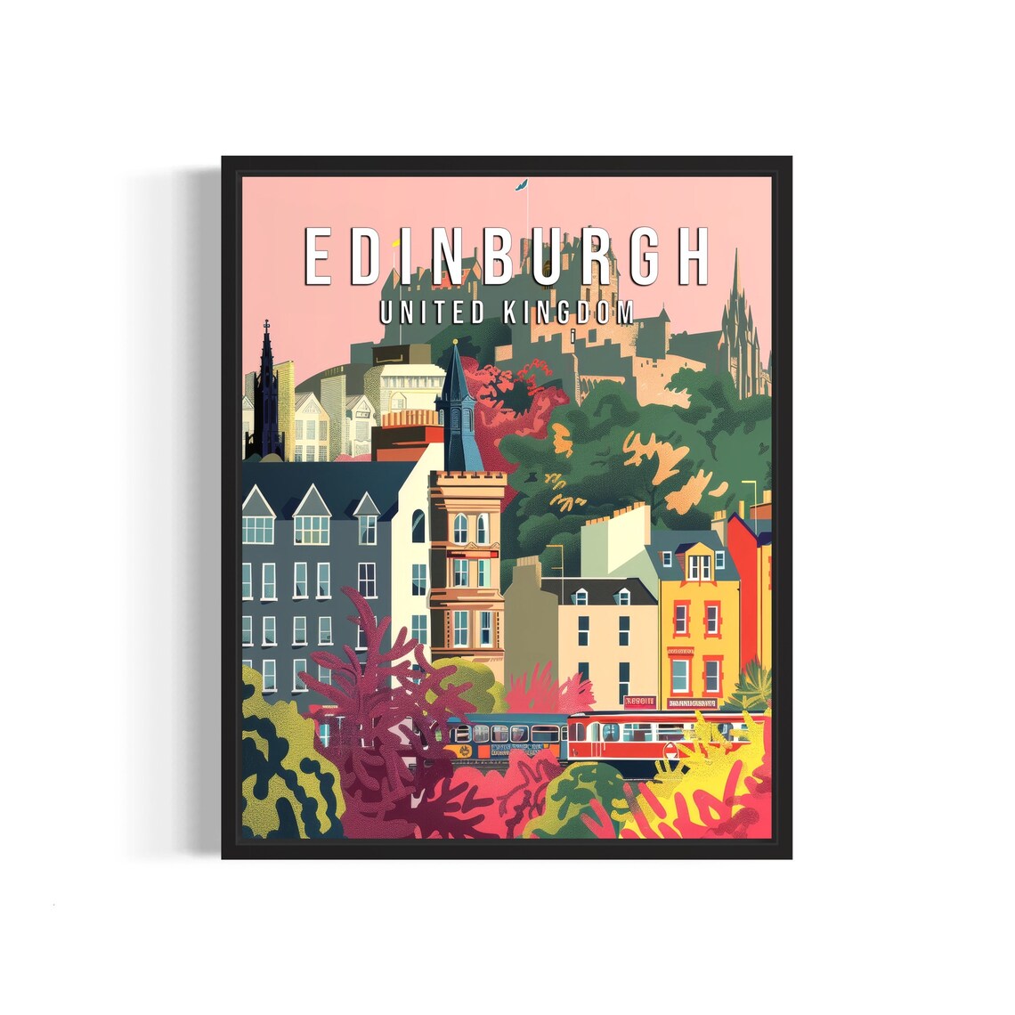 Edinburgh United Kingdom Castle Skyline Colorful Travel Poster