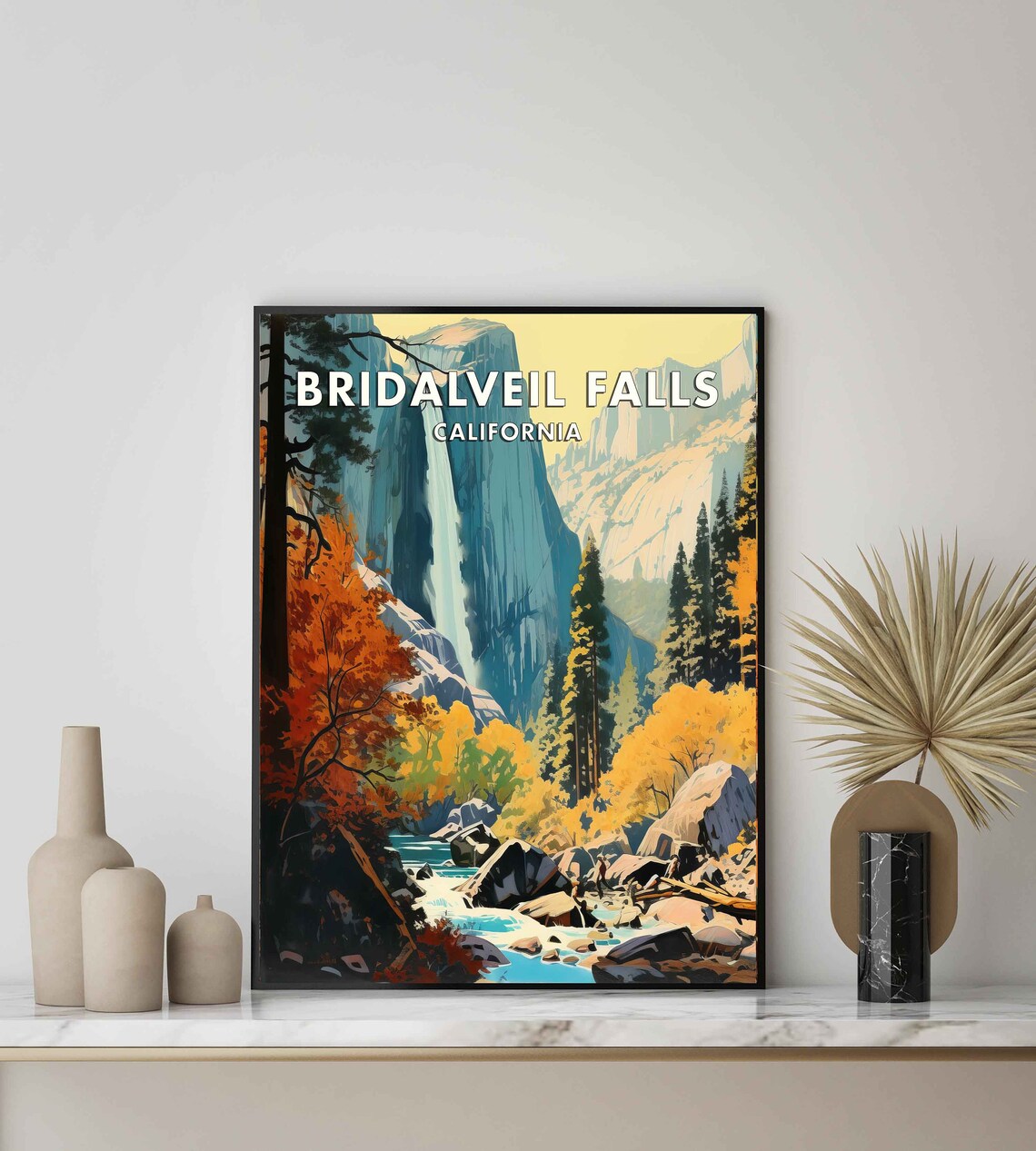 Bridalveil Falls California Cliffside Falls Autumn Travel Poster - Image 2
