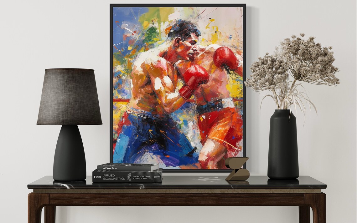 Vibrant Abstract Boxing Match Oil Painting Canvas Style Sports Poster - Image 2
