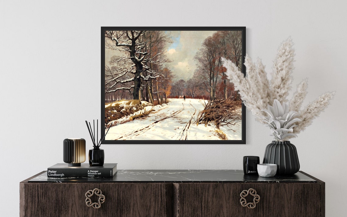 Snow Covered Forest Road Vintage Winter Landscape Painting Poster - Image 2