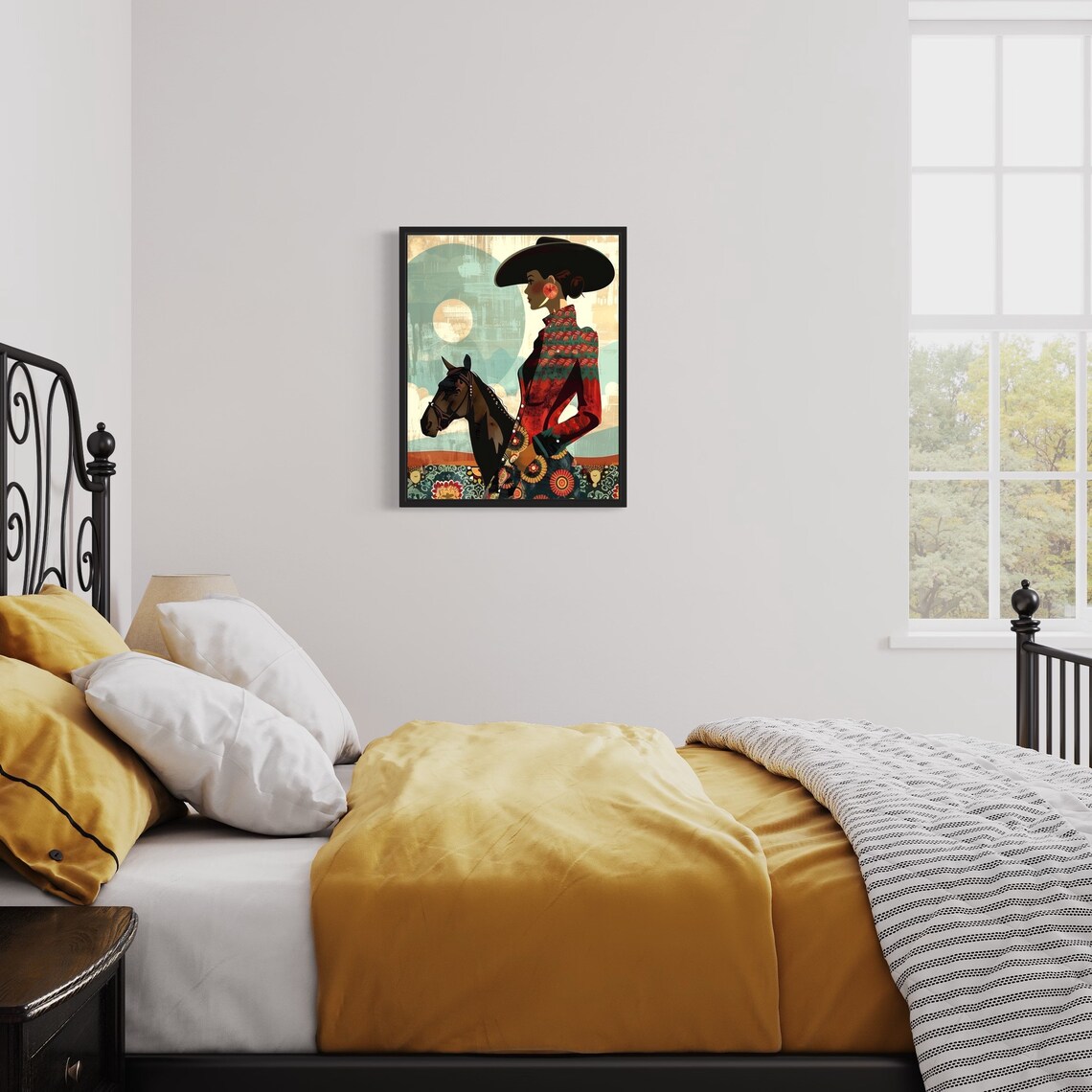 Mexican Woman with Horse Vintage Charro Western Portrait Art Poster - Image 3