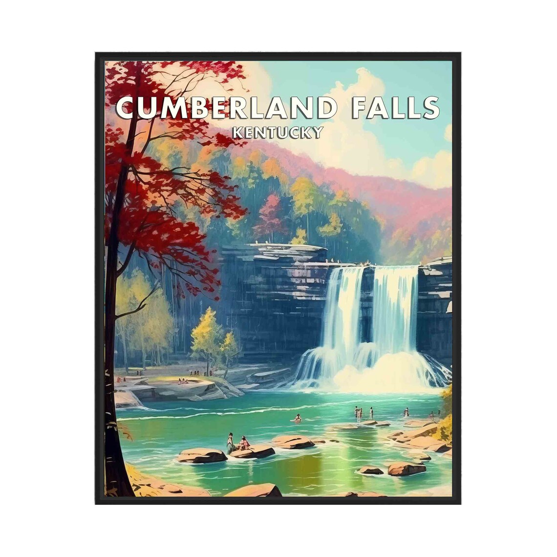 Cumberland Falls Kentucky Autumn Waterfall Vintage Travel Poster
