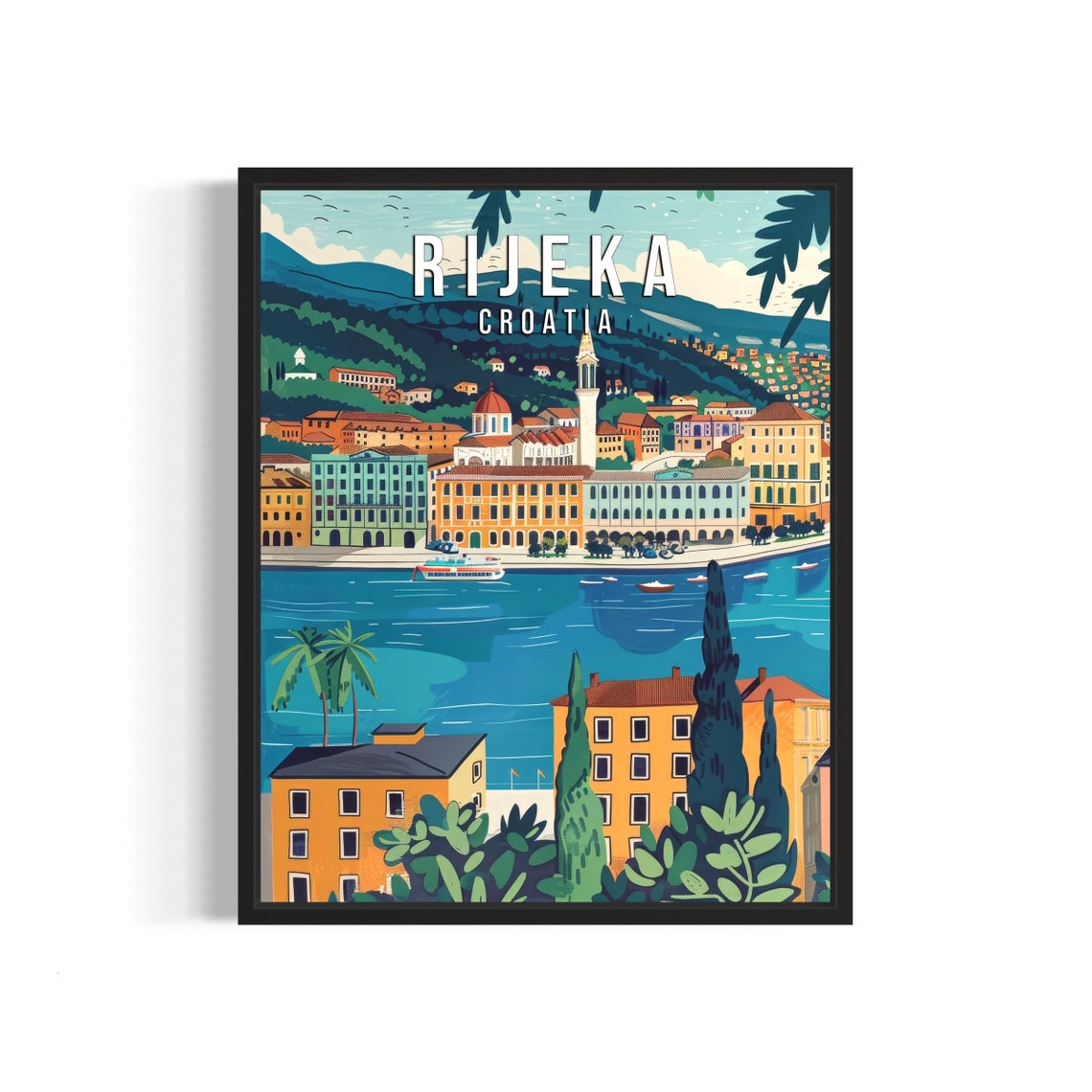 Rijeka Croatia Adriatic Harbor Waterfront Sunset Travel Art Poster