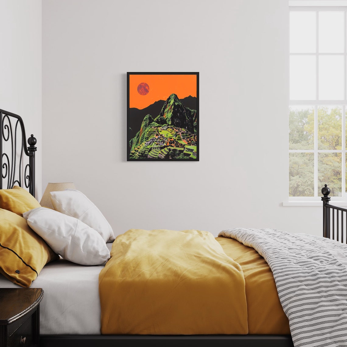 Machu Picchu Ancient Ruins Orange Sun Bold Modern Andean Art Poster - Image 2