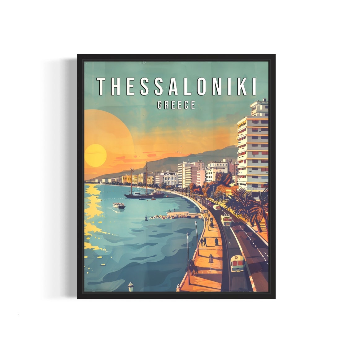 Thessaloniki Greece Golden Sunset Waterfront Promenade Poster
