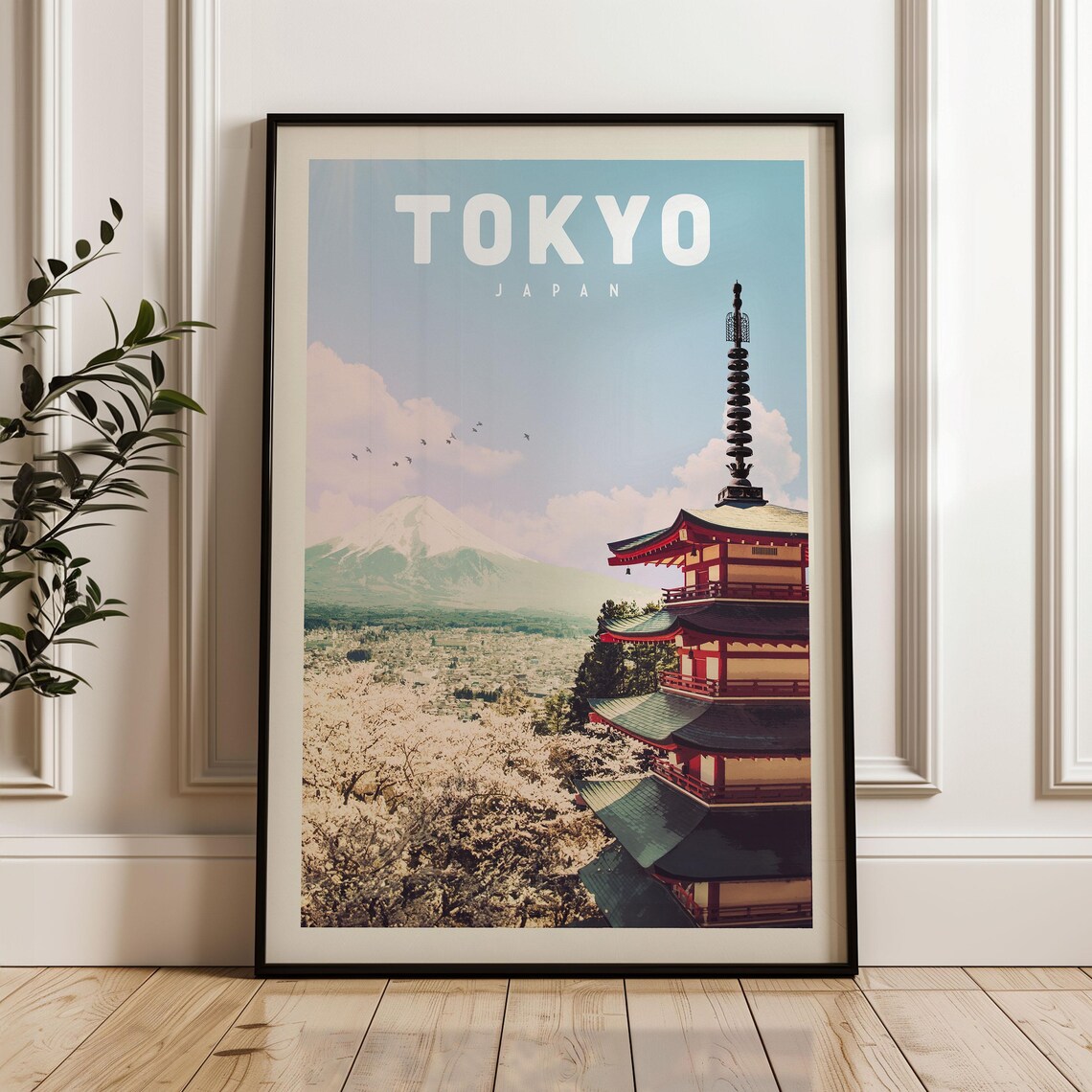 Tokyo Japan Travel Poster, Temple Mount Fuji